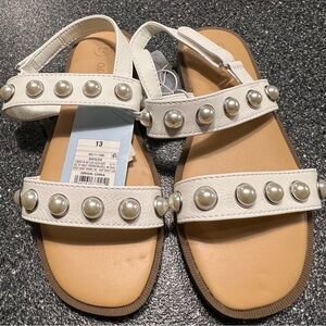 NWT Cat & Jack Kids Eve Pearl White Pearl Girls' Sandals- Size 13